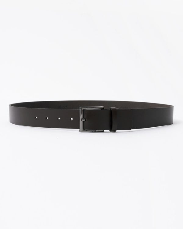 HUGO Mens Geek Smooth Leather Belt with Brushed Silver Buckle front view