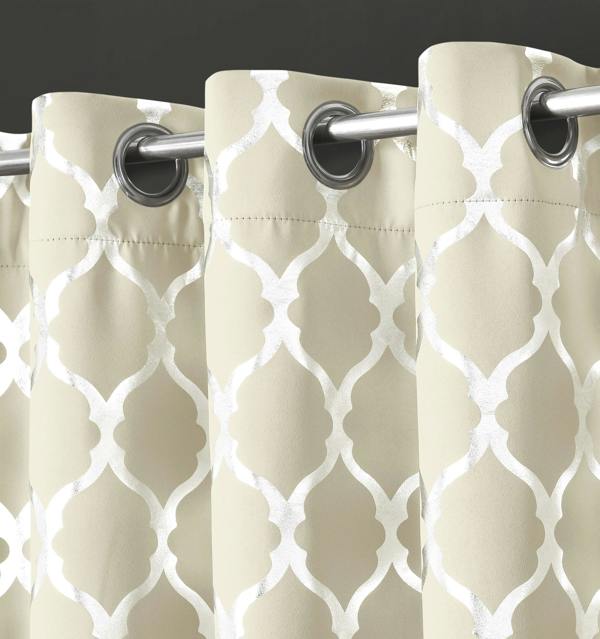 Velosso Geometric Foil Pattern Blackout Ring Top Curtains: Energy Saving, Light Blocking, Noise Reducing Curtains - 168cm x 137cm