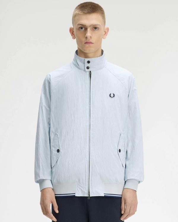 Fred Perry Mens Crinkle Harrington Jacket - Dusky Blue 28A | CHO | Designer Mens Jackets