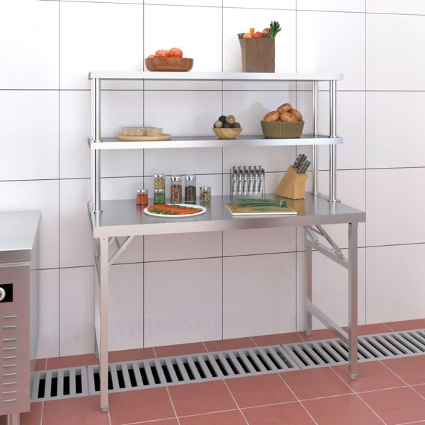 Berkfield Kitchen Work Table with Overshelf 120x60x145 cm Stainless Steel