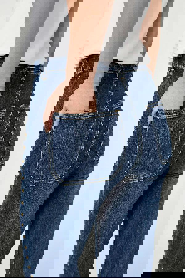 Blue | Stud Trim Detail High Waist Flare Jeans