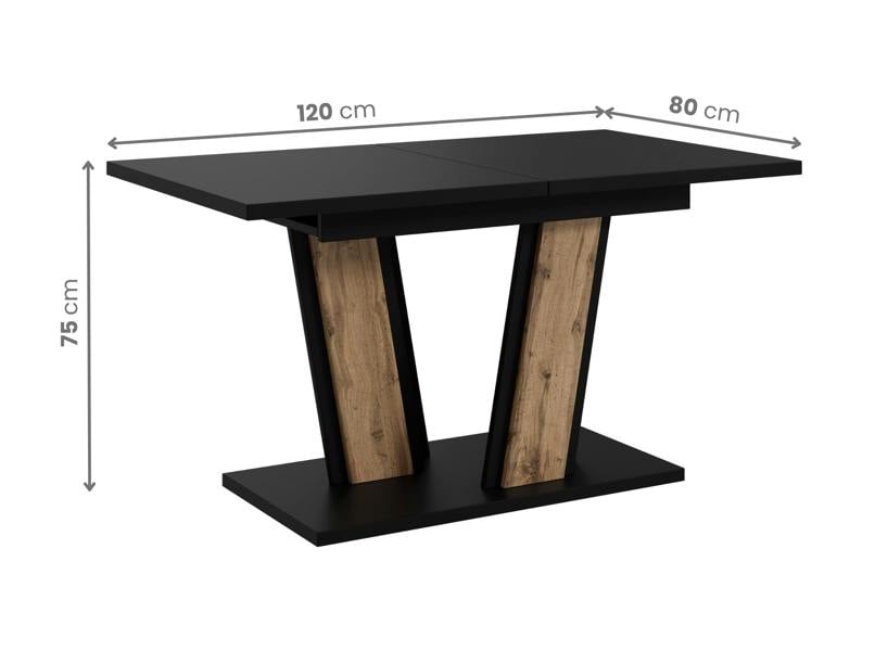 PHD Furniture MUSS Extendable Dining Table 120–160cm – Black & Wotan Oak Effect