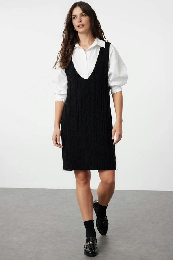 WOVCOR Mini Hair Knitted Knitwear Vest Dress