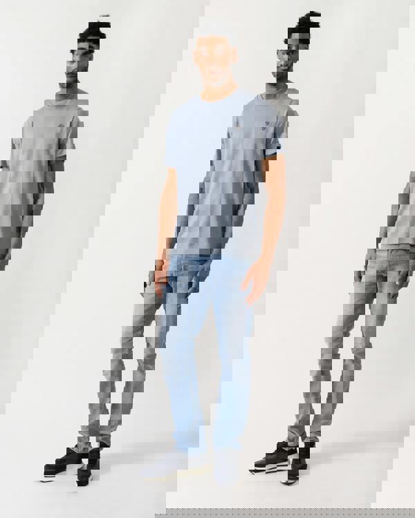 full length shot of a model wearing a Moose Knuckles Crescent Mens T-Shirt in Jet Stream 1884