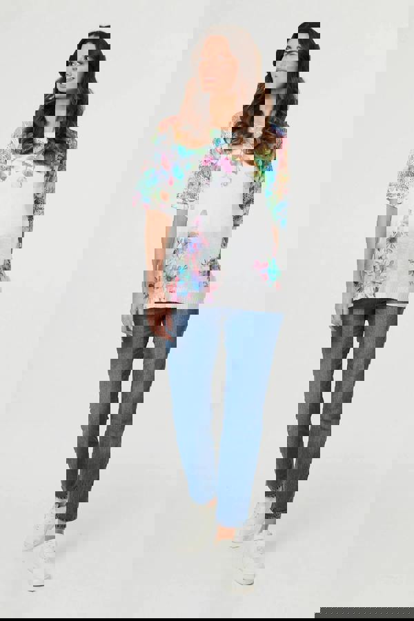 White | Floral Knit Textured Relaxed Top