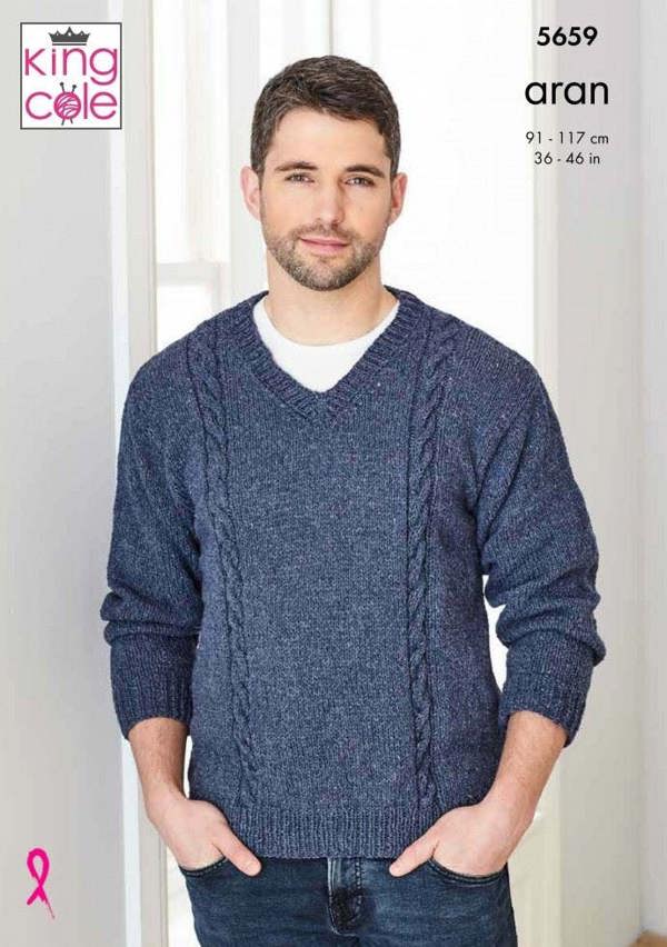King Cole Forest Aran Knitting Pattern 5659, Sweaters for Men, 36 - 46 Inches
