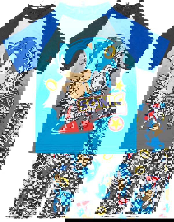 Sonic the Hedgehog Boys Blue Sonic Placement & All-Over Print 2 Piece Swim Set