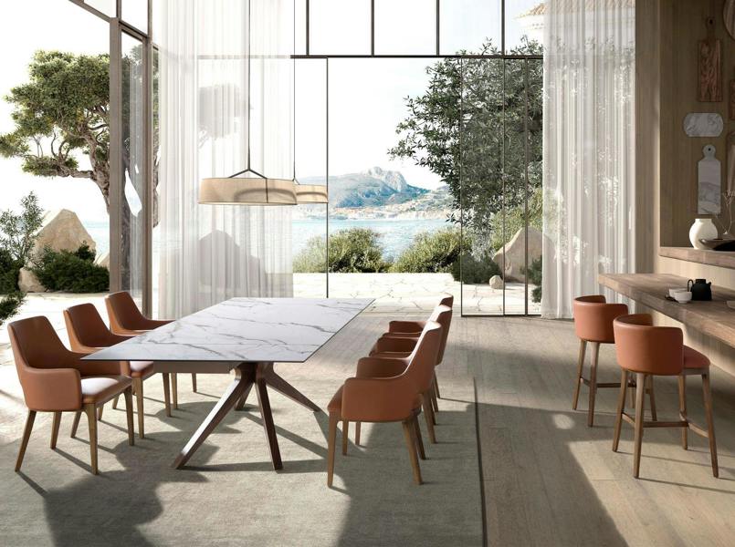 Angel Cerdá Rectangular extendable dining table in porcelain marble and walnut 1157