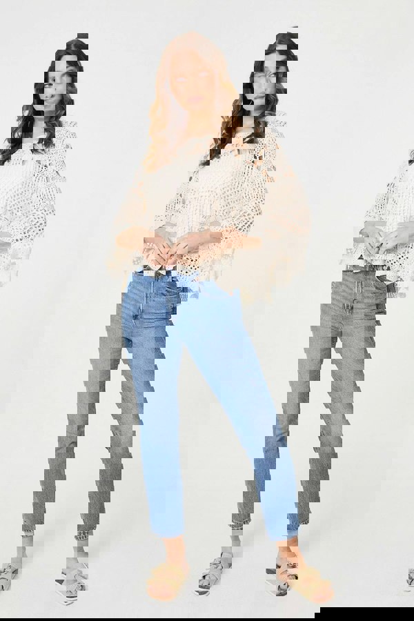 Cream | Crochet Lace 3/4 Sleeve Top
