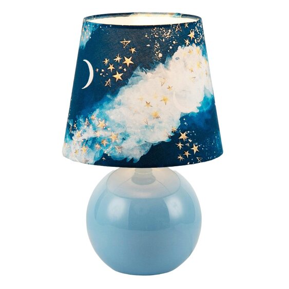 Happy Homewares Cute Celestial Lamp with Sky Blue Base and Shade with Moons and Stars