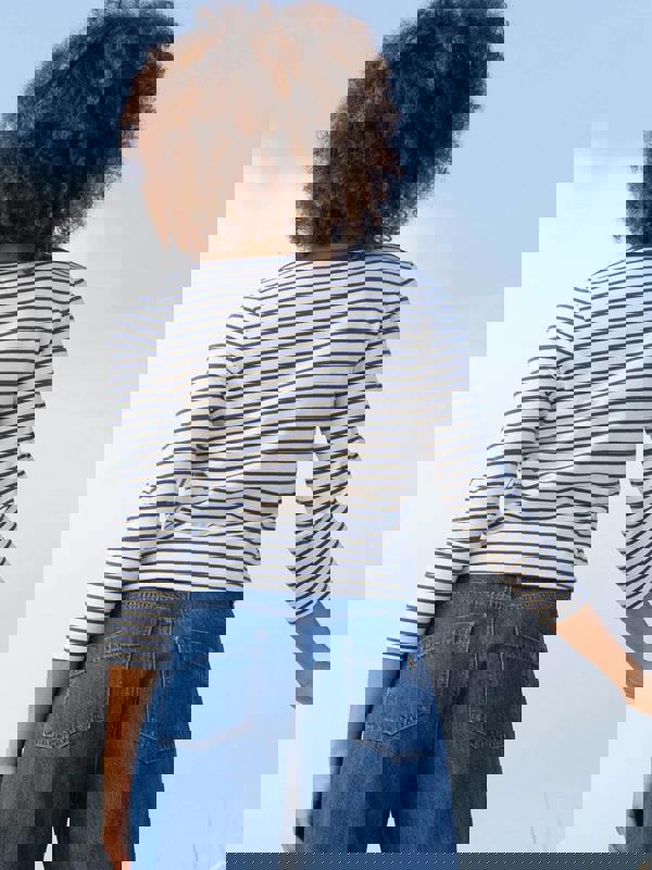 Kite Womens Organic Ashington Boat Neck 3/4 Sleeve Jersey Top Navy Stripe