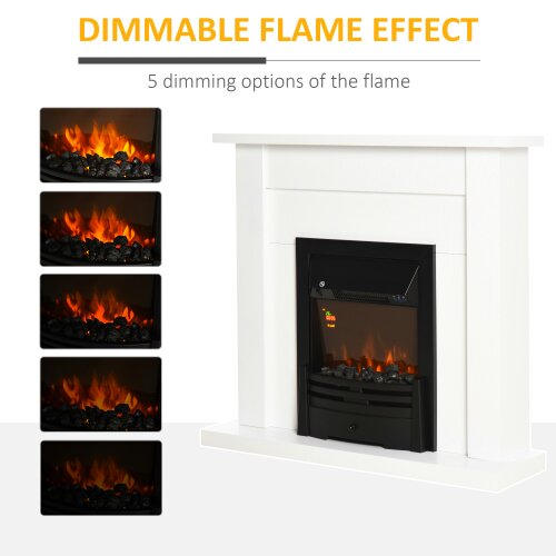 HOMCOM 1000W/2000W Electric Fire & Mantelpiece w/ LED Flames Remote Timer