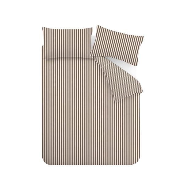 Catherine Lansfield Brushed Stripe Cotton Reversible Duvet Cover Set Chocolate