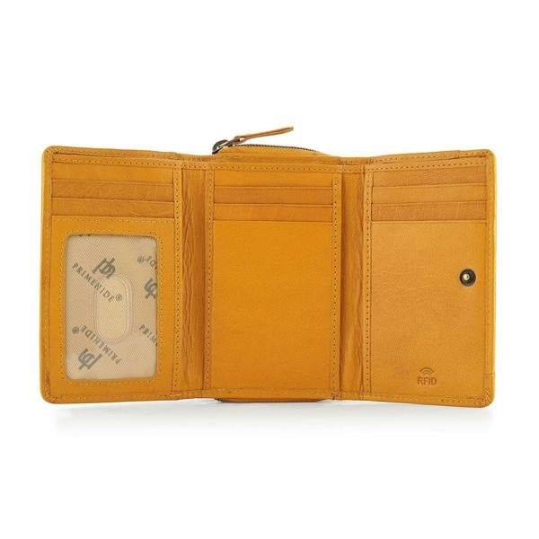 Open view of Yellow leather purse for women