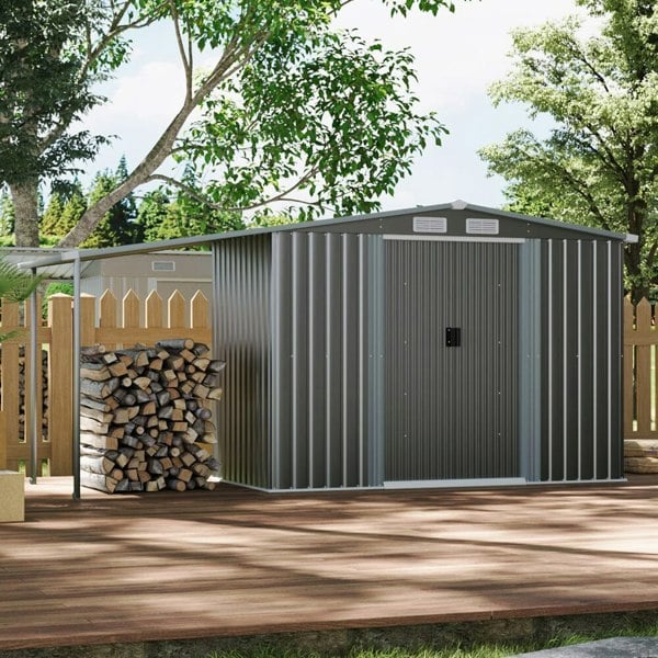 4×8 ft/ 6×8 ft Metal GardenStorage Shed with Log Storage Garden Sheds Living and Home