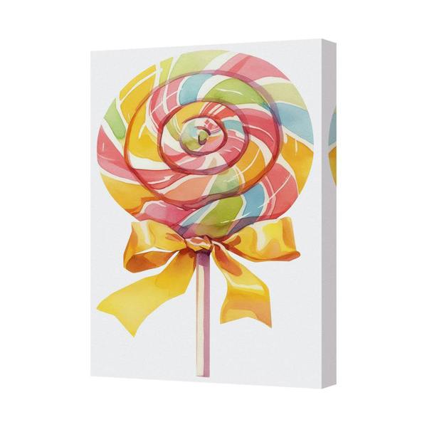 Benjamin Tate Design Rainbow Swirl Lollipop Canvas Art Print With Yellow Ribbon