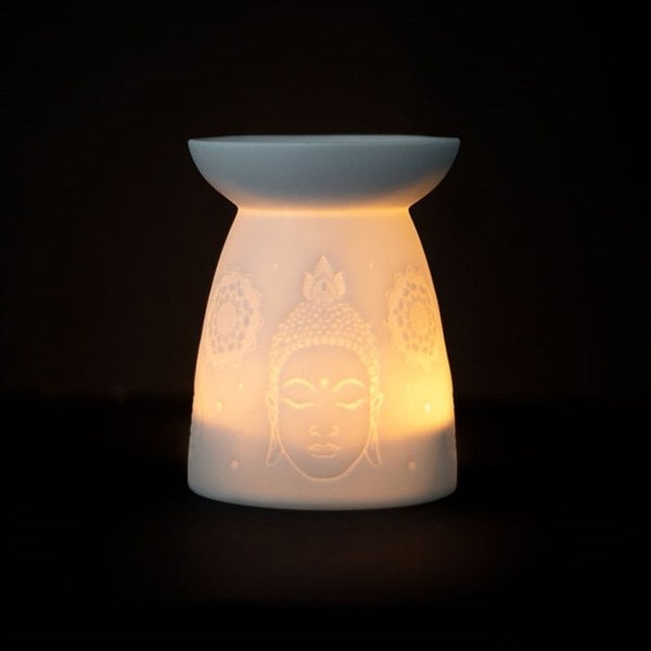 Serano White Ceramic Buddha Face Oil Burner and Wax Warmer