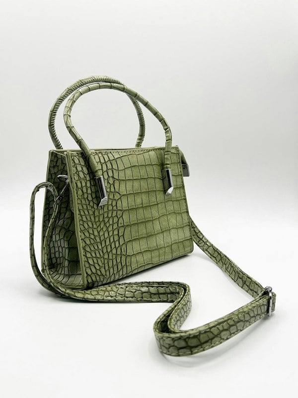 SVNX Mini Croc Crossbody Bag in Sage