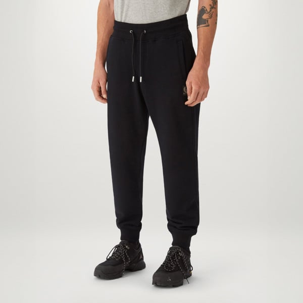 Belstaff Patch Logo Plain Cotton Fleece Men's Joggers - Black