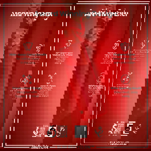 A red water bottle is being held; it features a hide-away handle, hygiene cover, and wide mouth. The bottle is award-winning, designed for hygiene, and labeled "SLIM RECYCLON™".