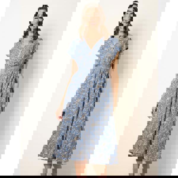 Blue Vanilla Floral Wrap Front Elasticated Waist Midi Dress