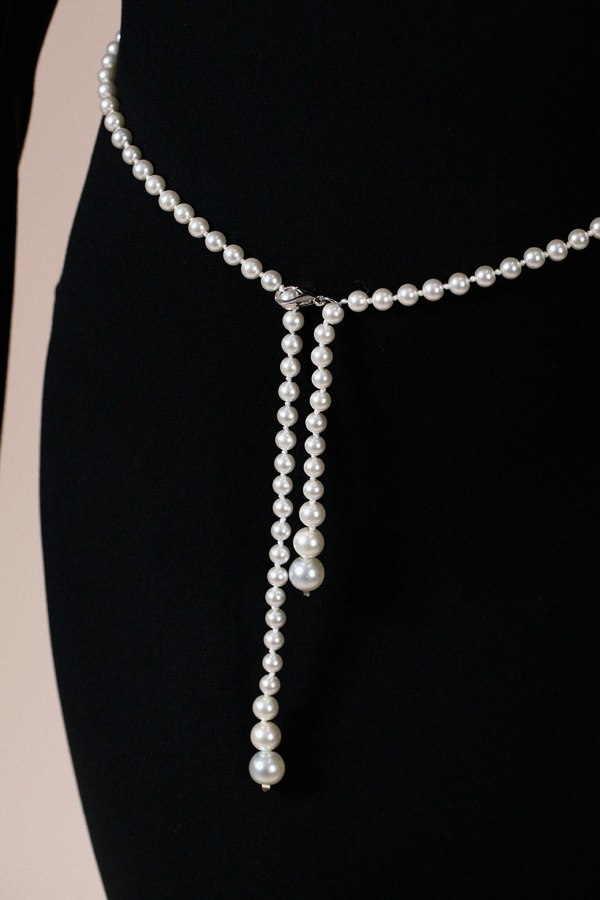 SVNX Pearl Chain Belt In Silver