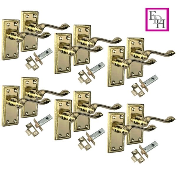 EDH Door Hardware Georgian Style Scroll Brass Finish Door Handles,Internal Door handles,Tubular.