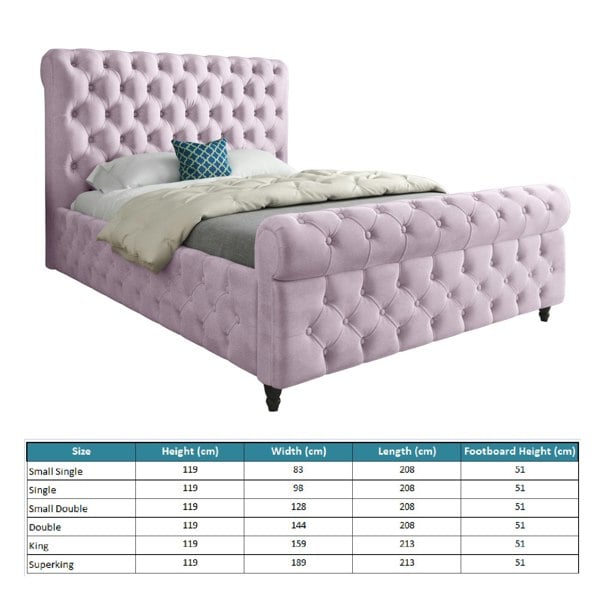 Casa Magna Savana Sleigh Upholstered Soft Velvet Bed Frame - Pink
