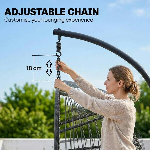 Hanging Egg Chair, Indoor Outdoor Hammock Swing Chair with Stand, Safety Strap, Foldable Basket, Dark/Light Grey