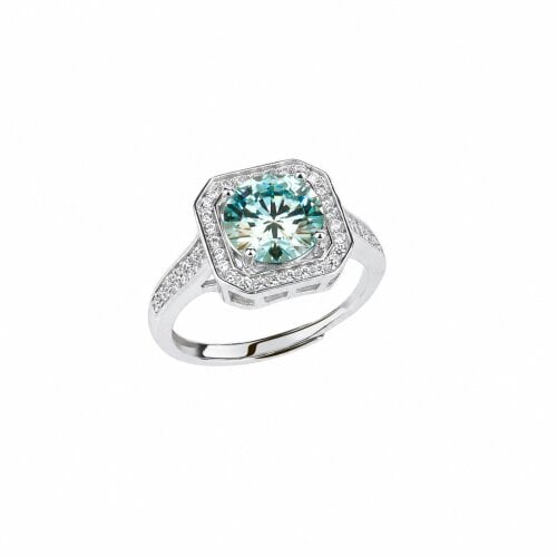 Spero London Sterling Silver Square Halo Moissanite Ring