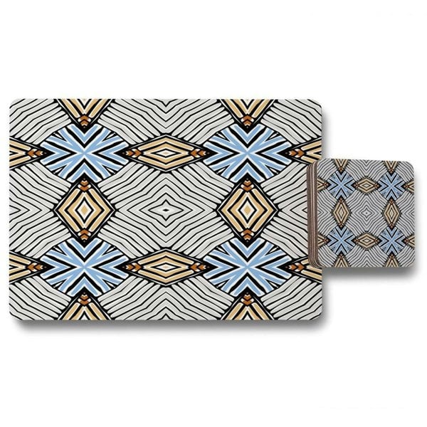 Abstract geometric roughly hatched shapes colored with hand drawn brush stokes (Placemat & Coaster Set) - Andrew Lee Home and Living