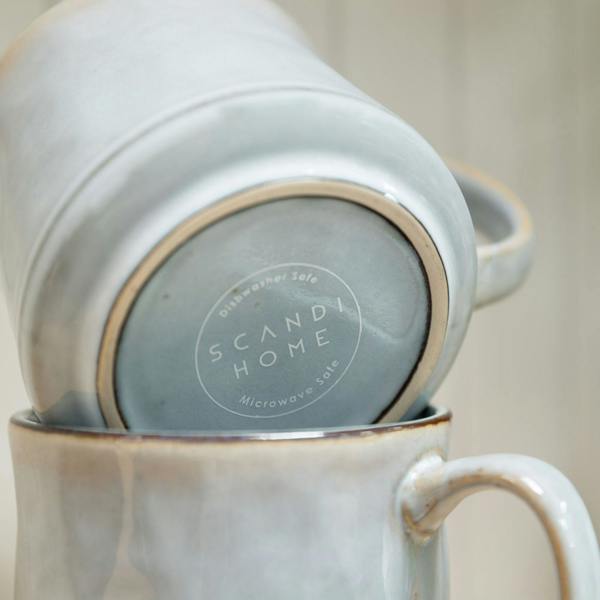 Scandi Home Vega Large Ceramic Coffee Mugs, Set of 2, 600ml, Grey Reactive Glaze