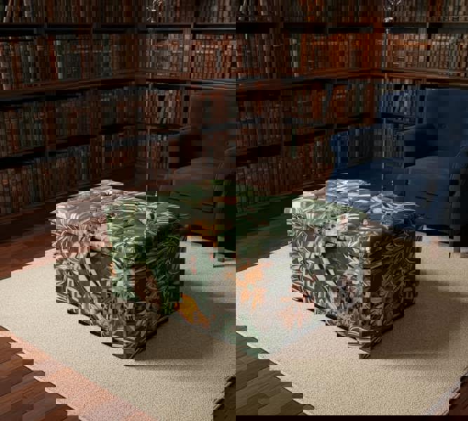 Large Green Floral Large Square Ottoman Storage | Patterned velvet Coffee Table - ISTOOLS