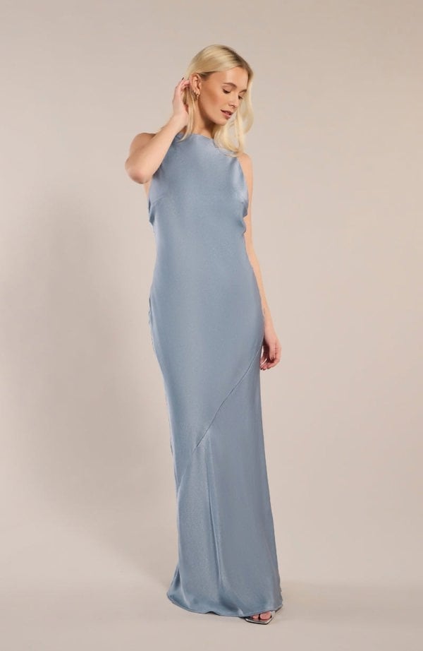 Rewritten London Paris Dress in Pale Blue Satin