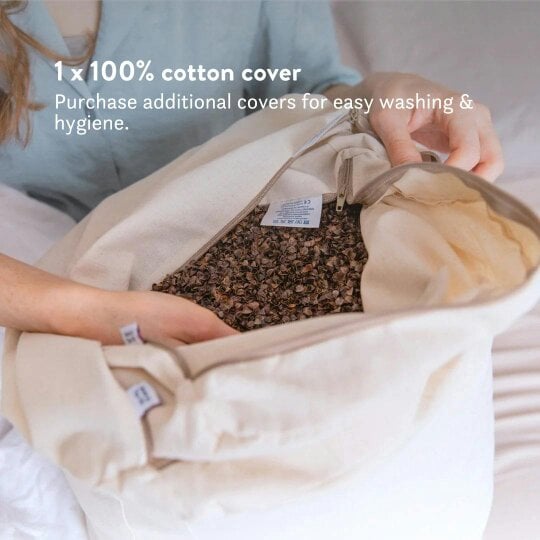 Putnams Organic Buckwheat Hull Pillow - Adjustable Natural Support - 100% Cotton Cover