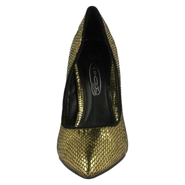 Spot On Ladies Spot On High Heel Pointed Toe Snake Design Court Shoes