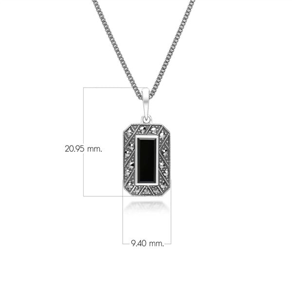 Art Deco Style Rectangle Onyx and Marcasite Pendant Necklace in Sterling Silver 214P334002925 Dimensions