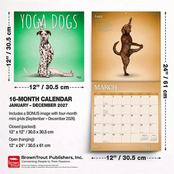 Yoga Dogs Calendar 2027, Wall Calendars, Month To View, Humour, Gift
