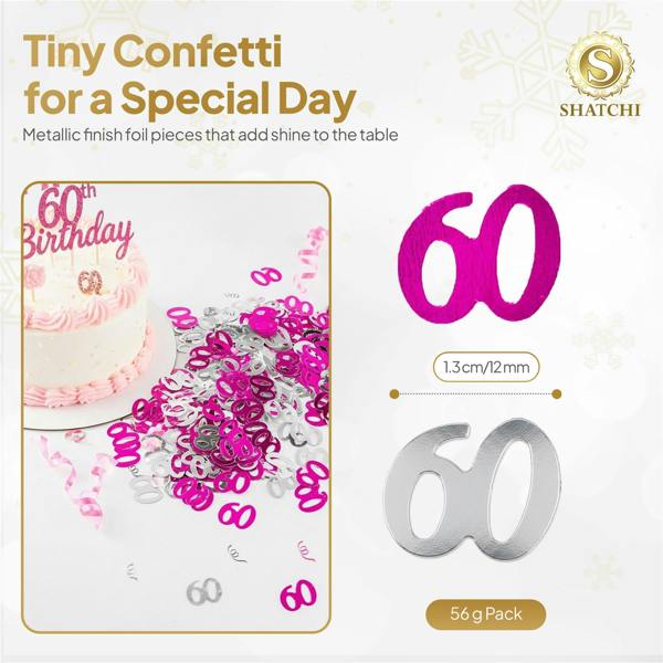 60th Birthday Pink and Silver Metallic Confetti Table Decorations, Pack Sizes for Party Styling image 1