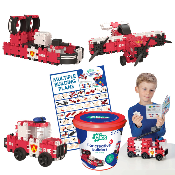 Clics Bucket Fire Edition Click and Play Bucket 127 Pieces