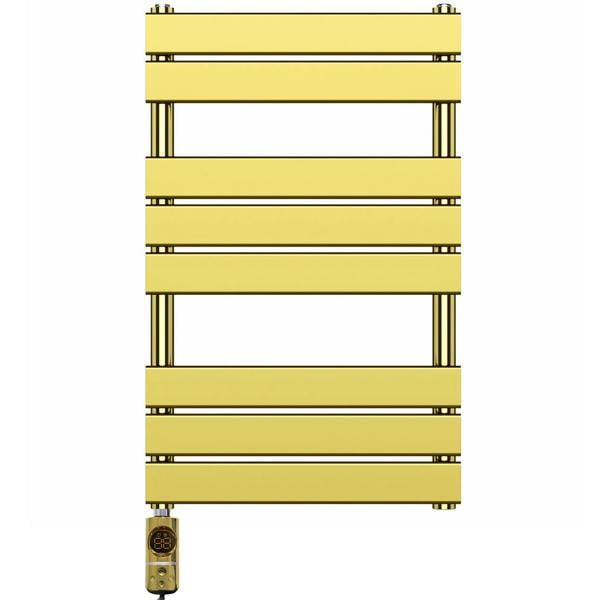 MYHOMEWARE 500 mm x 800 mm Flat Electric Panel Shiny Gold Heated Bathroom Towel Rail Radiator Pre-Filled AF Thermostatic
