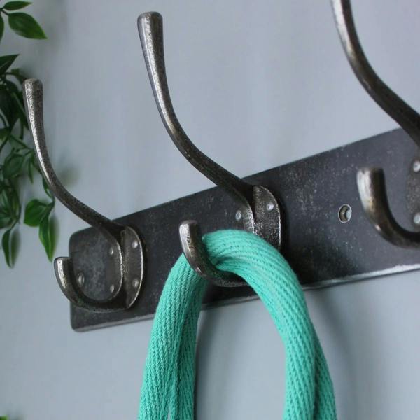 Antique Steel Victorian 4 Hook Rail - 500mm