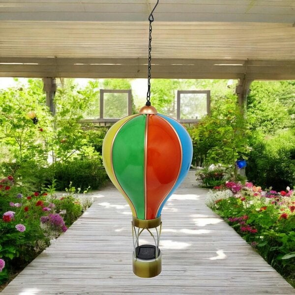 EDH Door Hardware Large Rainbow Solar Hot Air Balloon – Outdoor Hanging LED Light for Garden, Patio & Porch Décor (55cm x 20cm x 20cm)