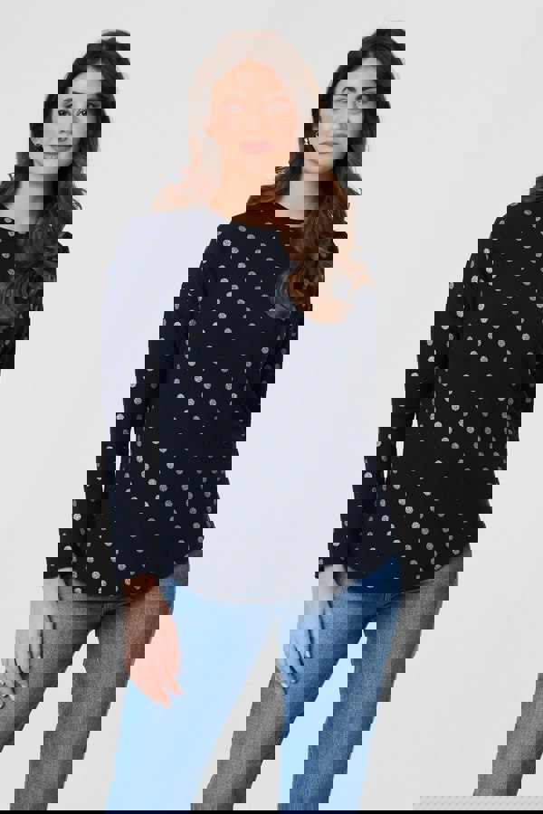 Navy | Polka Dot Print Relaxed Long Sleeve Top