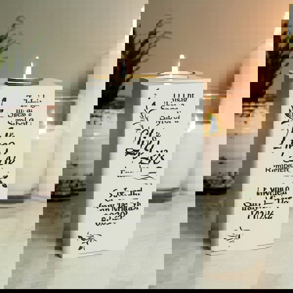 Personalised Memento Company Personalised Life & Love White Wooden Tea Light Holder