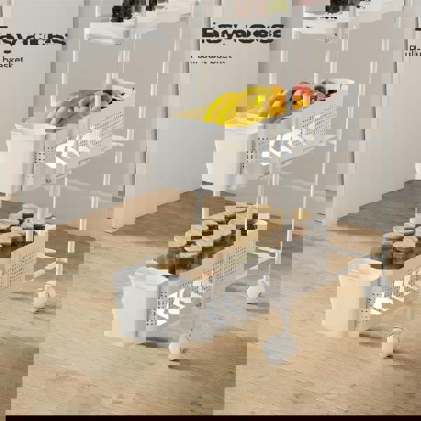 Levede 3 Tier Narrow Trolley Cart on Wheels Pull out and Hanging Storage Basket