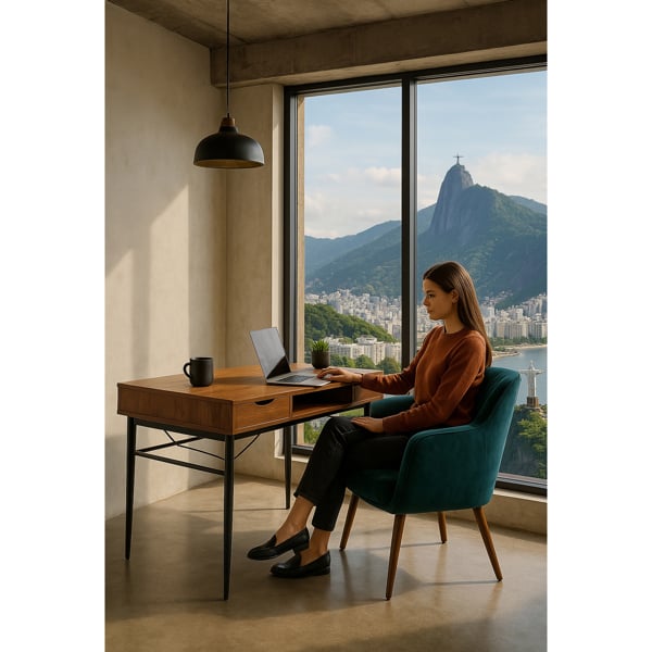 MDA Designs Kenora Home Office Study Ergonomic Desk Table Workstation with Drawers Walnut Black