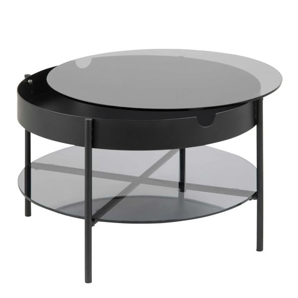 Wyld Haus Tampere Round Black Coffee Table with Grey Glass Lift Top