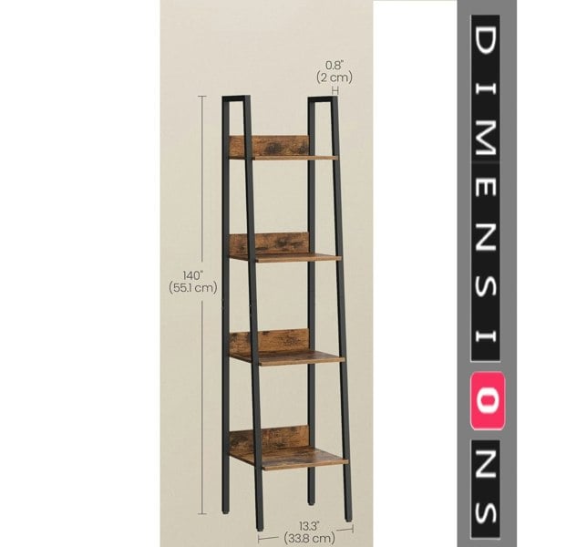 Modcraft Industrial 4-Tier Ladder Shelf, Rustic Brown & Black Bookcase for Living Room or Office