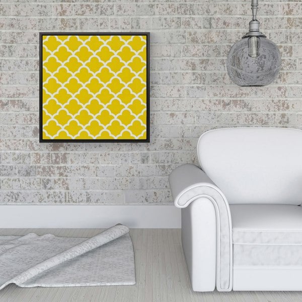 Warren Reed Geometric Yellow Quatrefoil Wave Framed Canvas